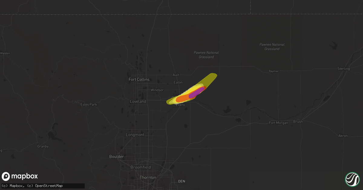Hail map in Greeley, CO on September 10, 2019