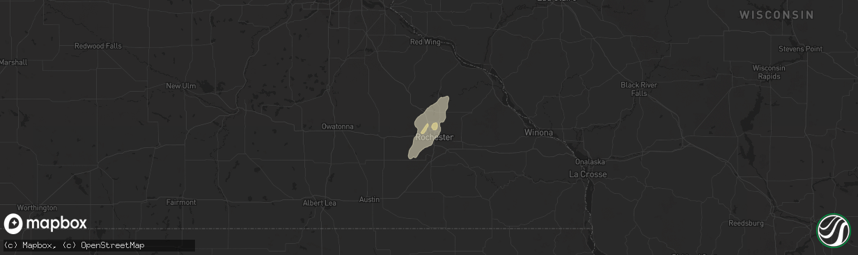 Hail map in Rochester, MN on September 10, 2019