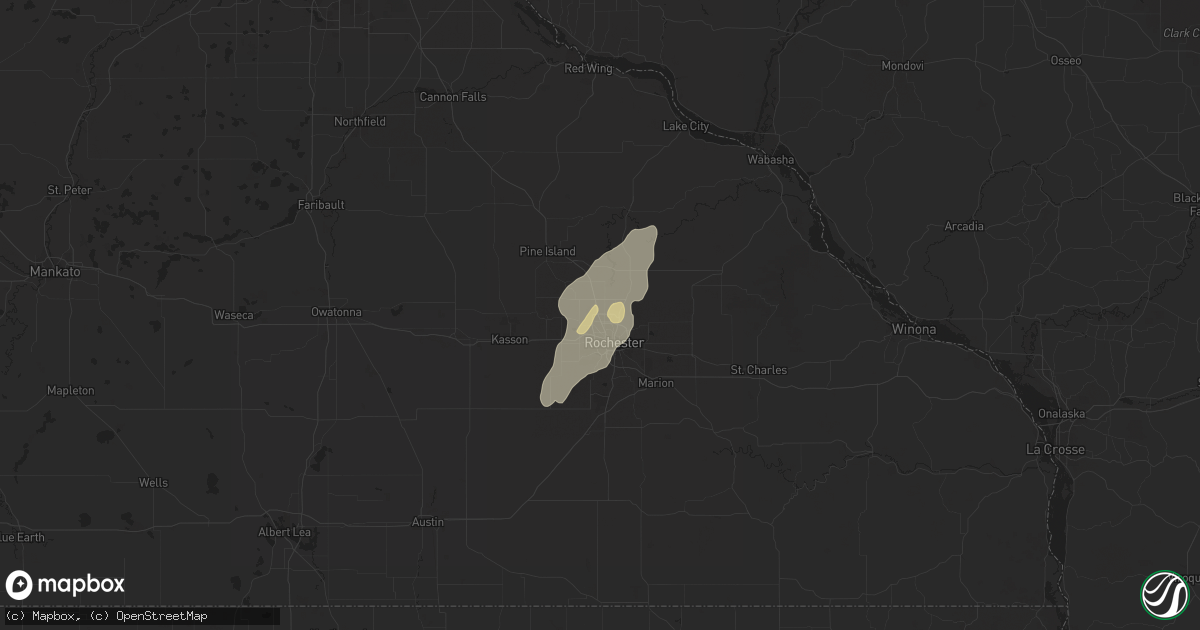 Hail map in Rochester, MN on September 10, 2019