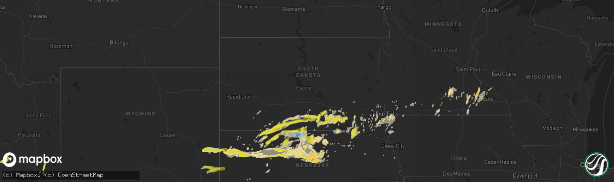 Hail map in South Dakota on September 10, 2019