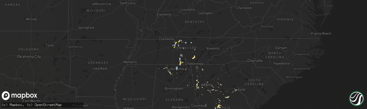 Hail map in Tennessee on September 10, 2019