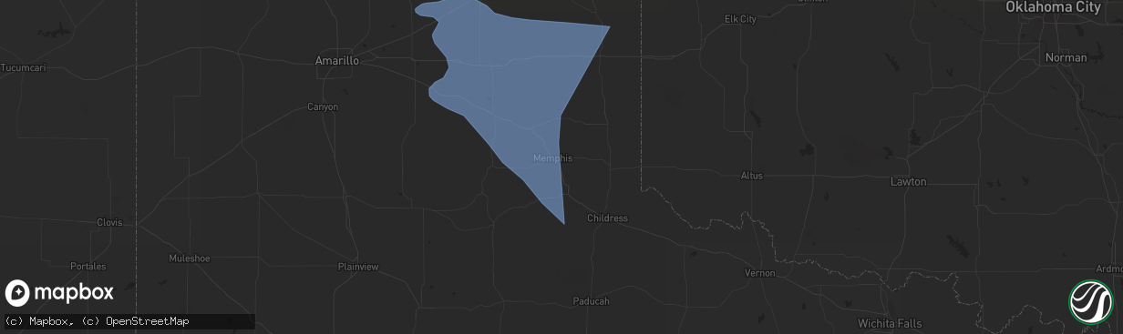 Hail map in Memphis, TX on September 10, 2023