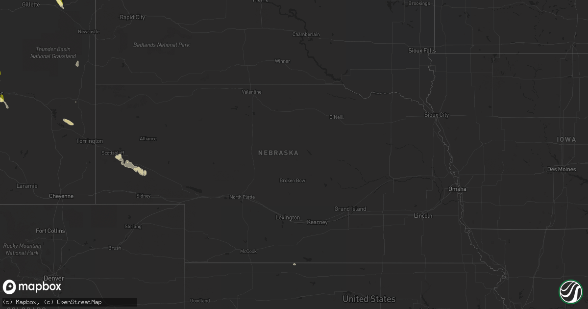 Hail map in Nebraska on September 10, 2023