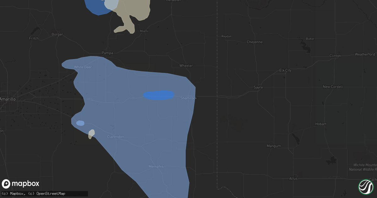 Hail map in Shamrock, TX on September 10, 2023