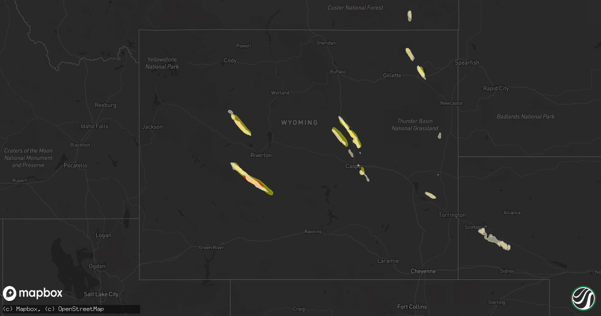 Hail map in Wyoming on September 10, 2023