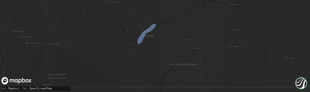 Hail map in Billings, MT on September 10, 2025