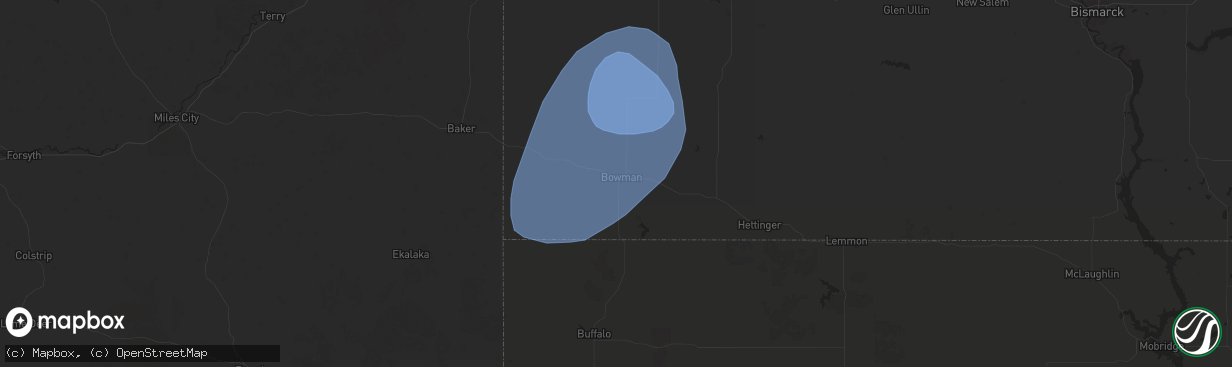 Hail map in Bowman, ND on September 10, 2025