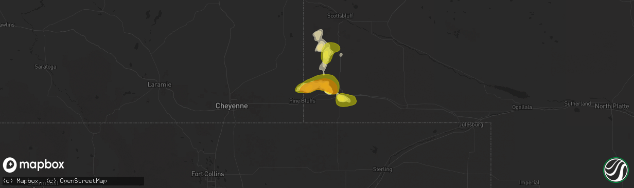 Hail map in Bushnell, NE on September 10, 2025