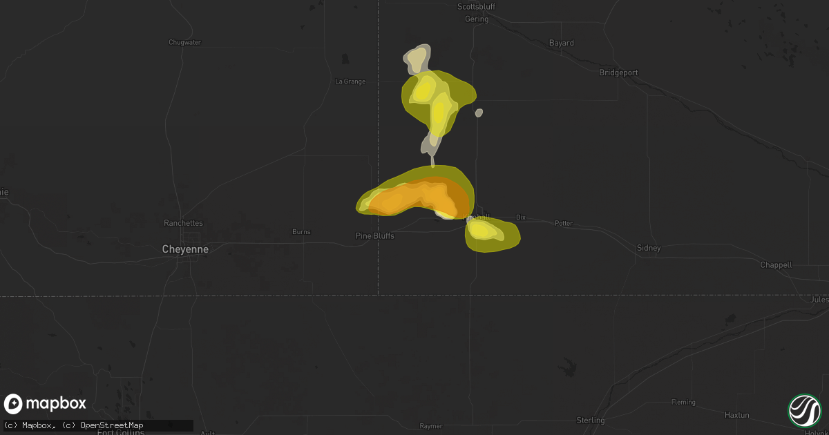 Hail map in Bushnell, NE on September 10, 2025