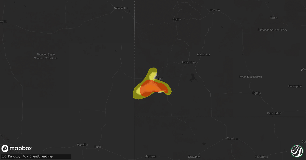 Hail map in Edgemont, SD on September 10, 2025
