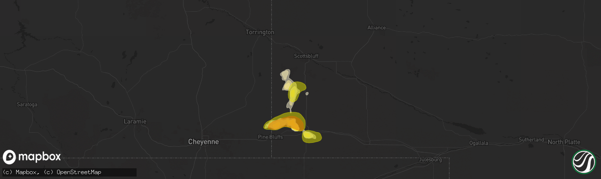 Hail map in Harrisburg, NE on September 10, 2025