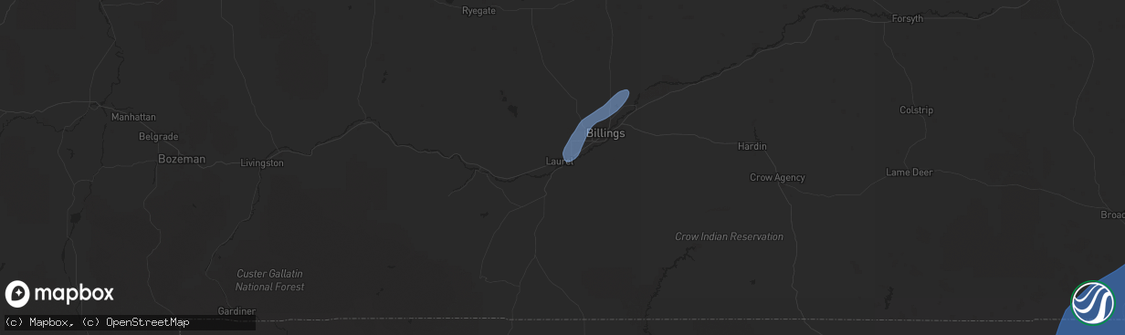 Hail map in Laurel, MT on September 10, 2025