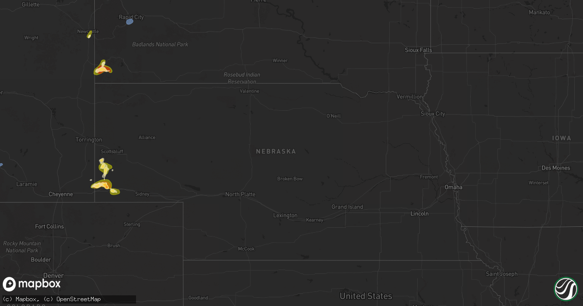 Hail map in Nebraska on September 10, 2025