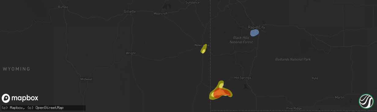 Hail map in Newcastle, WY on September 10, 2025