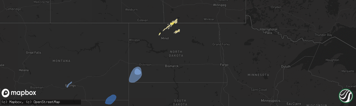 Hail map in North Dakota on September 10, 2025