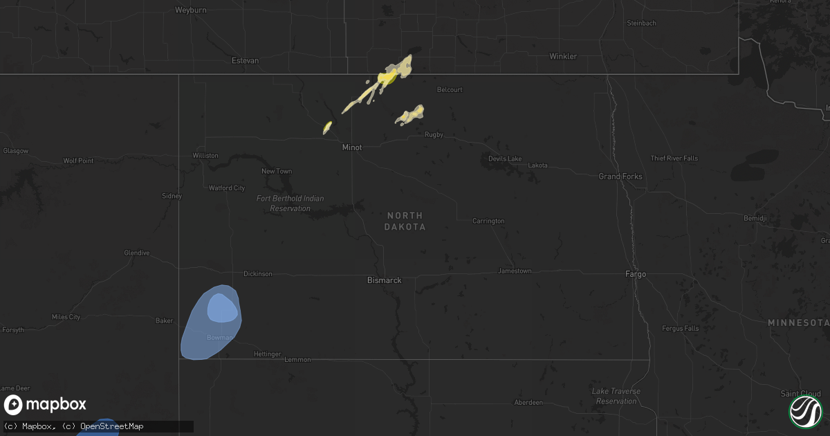 Hail map in North Dakota on September 10, 2025