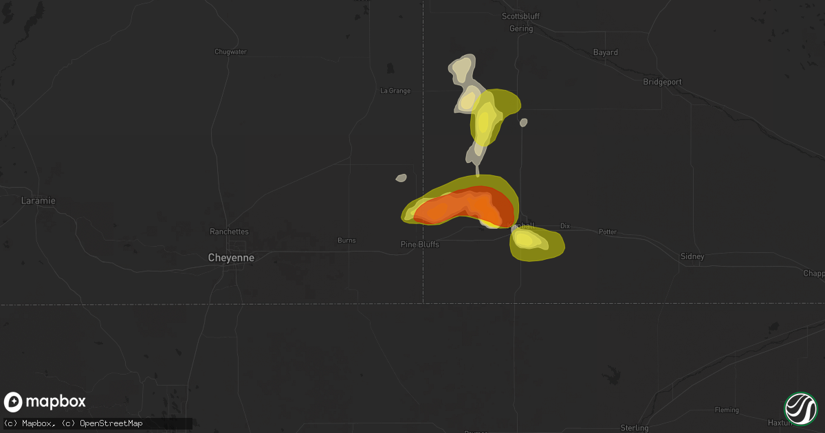 Hail map in Pine Bluffs, WY on September 10, 2025