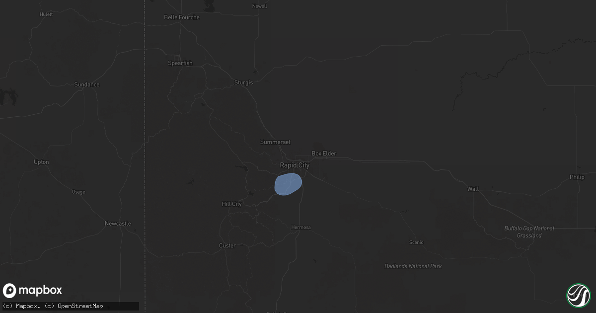 Hail map in Rapid City, SD on September 10, 2025