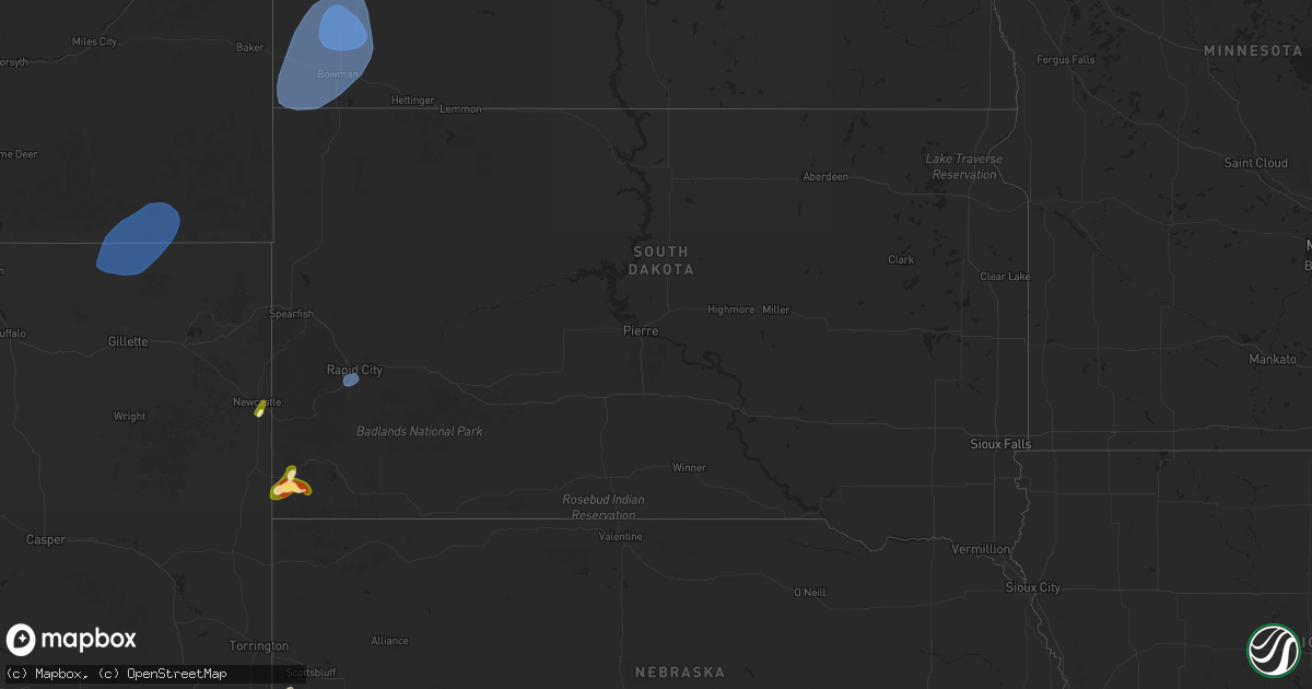 Hail map in South Dakota on September 10, 2025