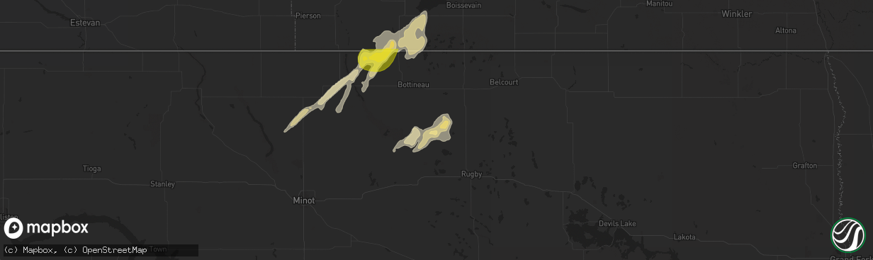 Hail map in Willow City, ND on September 10, 2025