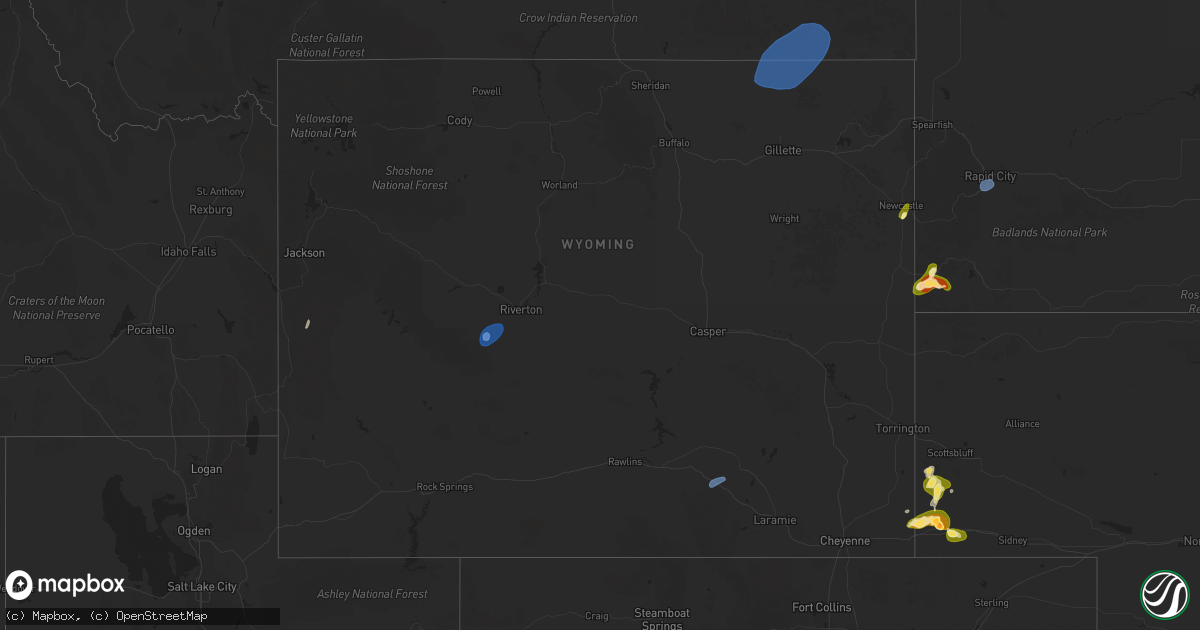 Hail map in Wyoming on September 10, 2025