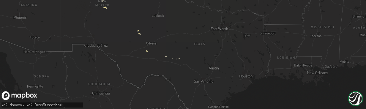 Hail map in Texas on September 11, 2014