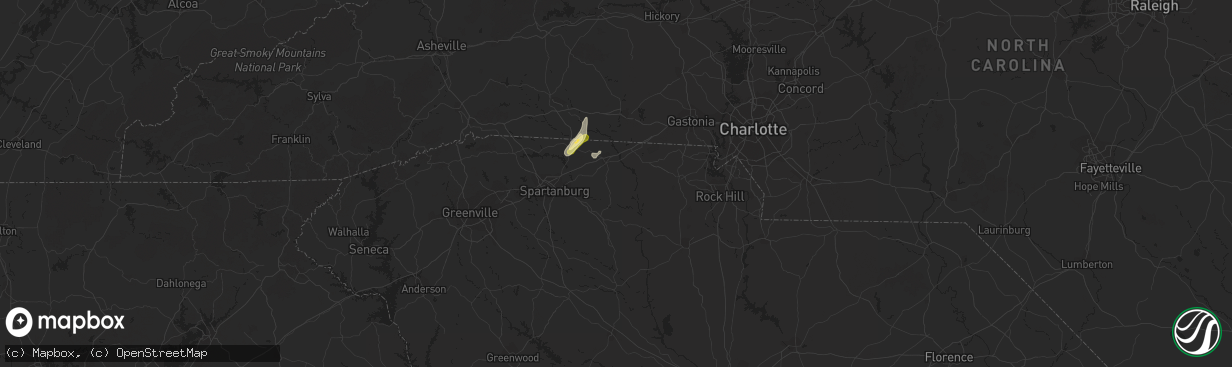 Hail map in Gaffney, SC on September 11, 2015