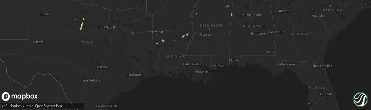 Hail map in Louisiana on September 11, 2015