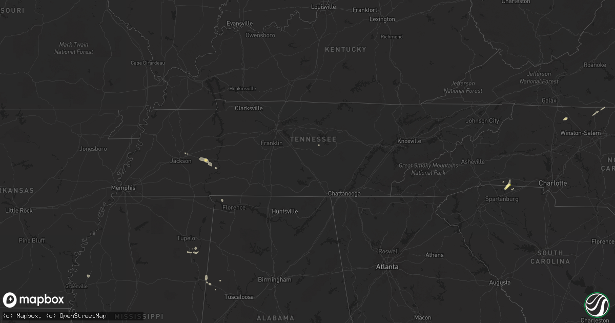 Hail map in Tennessee on September 11, 2015