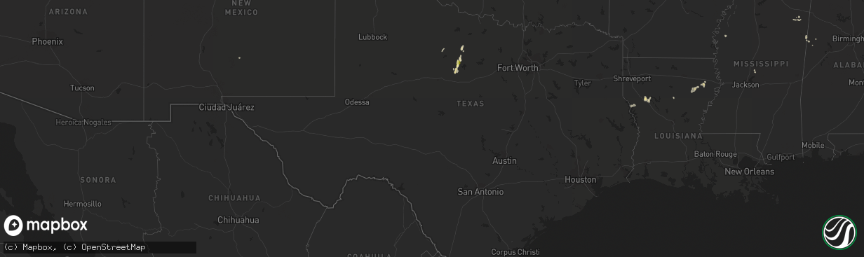 Hail map in Texas on September 11, 2015