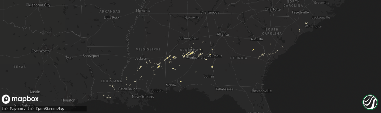 Hail map in Alabama on September 11, 2016