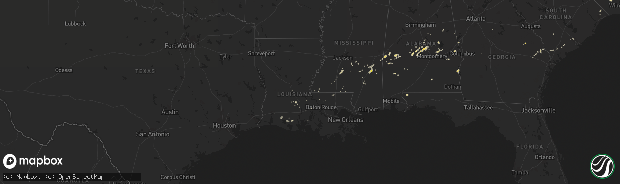 Hail map in Louisiana on September 11, 2016