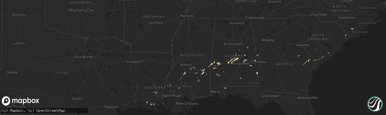 Hail map in Mississippi on September 11, 2016