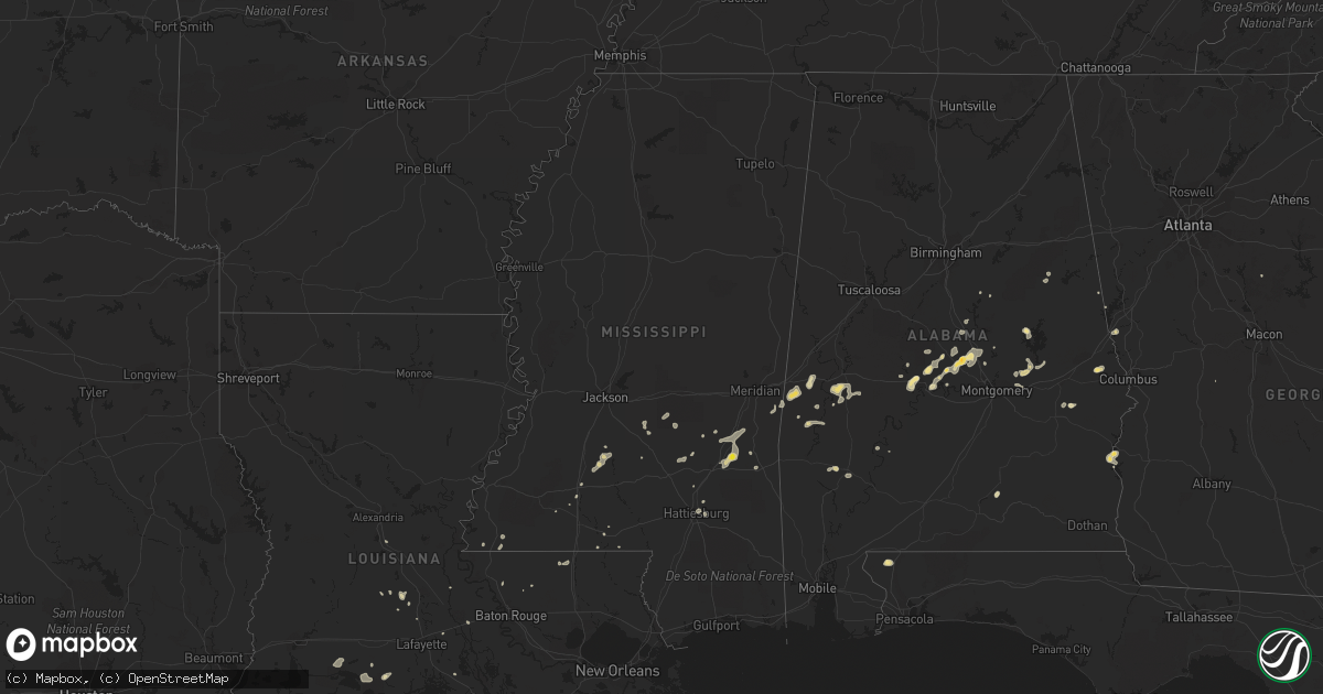 Hail map in Mississippi on September 11, 2016