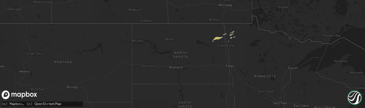 Hail map in North Dakota on September 11, 2018