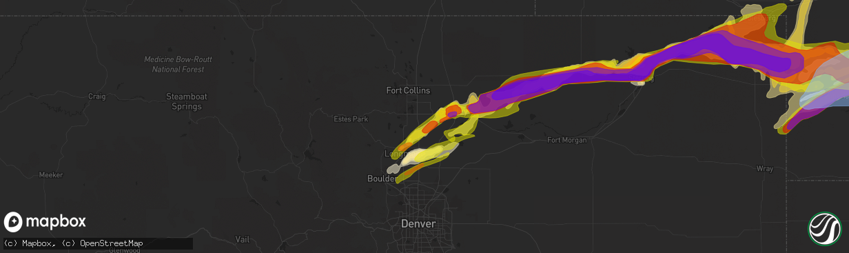 Hail map in Johnstown, CO on September 11, 2019