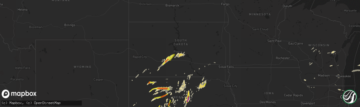 Hail map in South Dakota on September 11, 2019