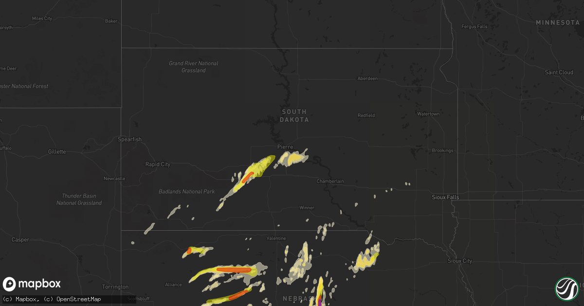 Hail map in South Dakota on September 11, 2019