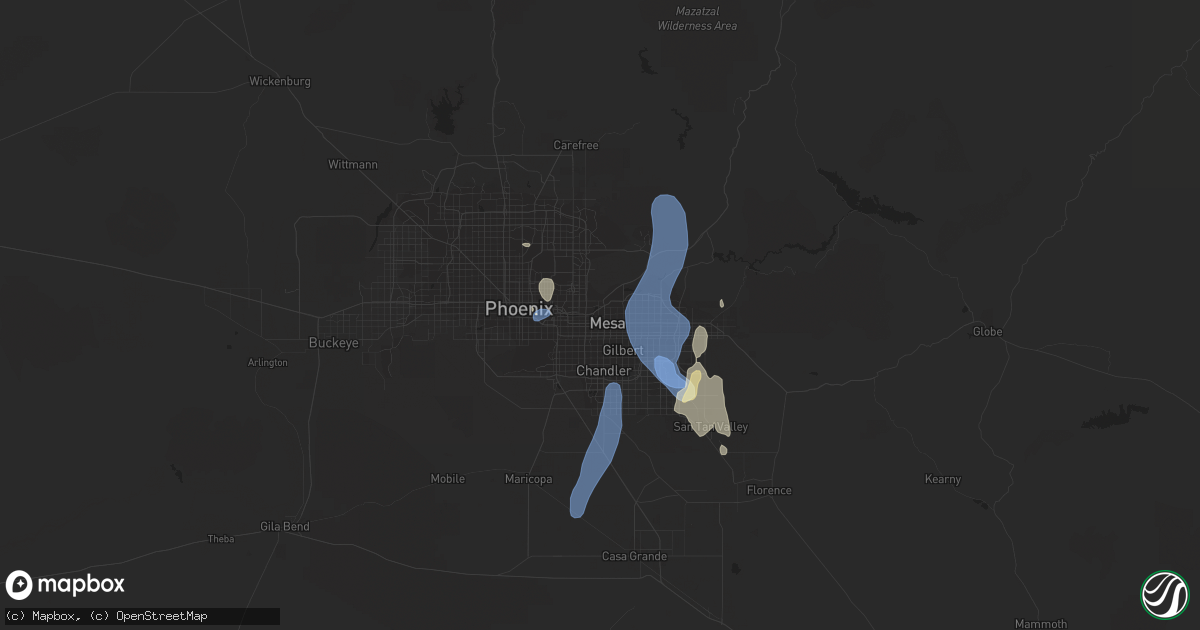Hail map in Mesa, AZ on September 11, 2022