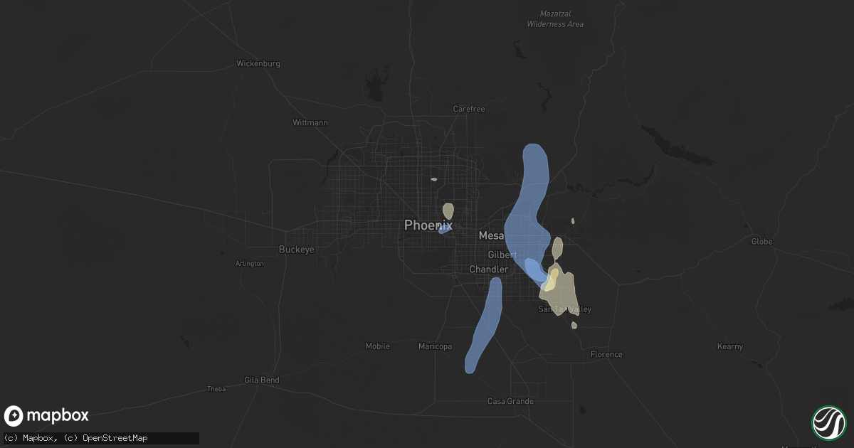 Hail map in Phoenix, AZ on September 11, 2022