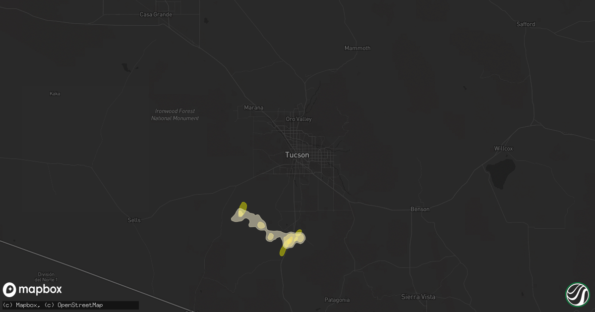 Hail map in Tucson, AZ on September 11, 2022