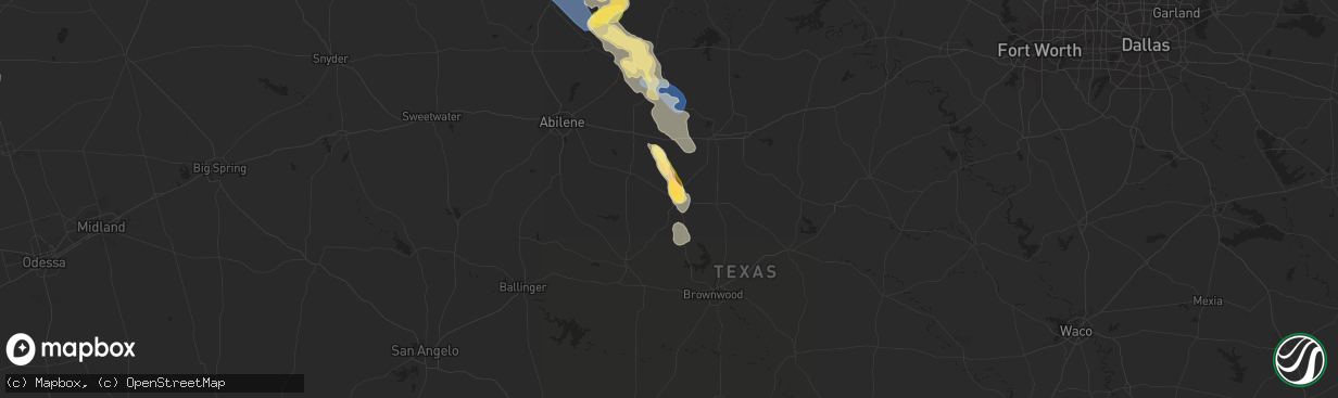 Hail map in Cross Plains, TX on September 11, 2023