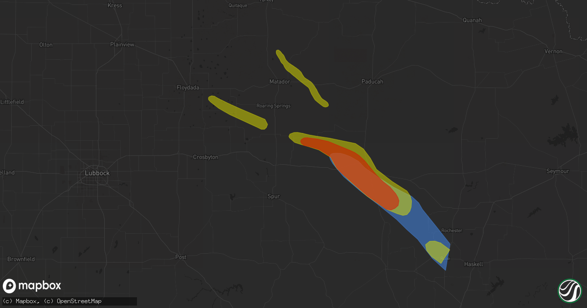 Hail map in Dickens, TX on September 11, 2023