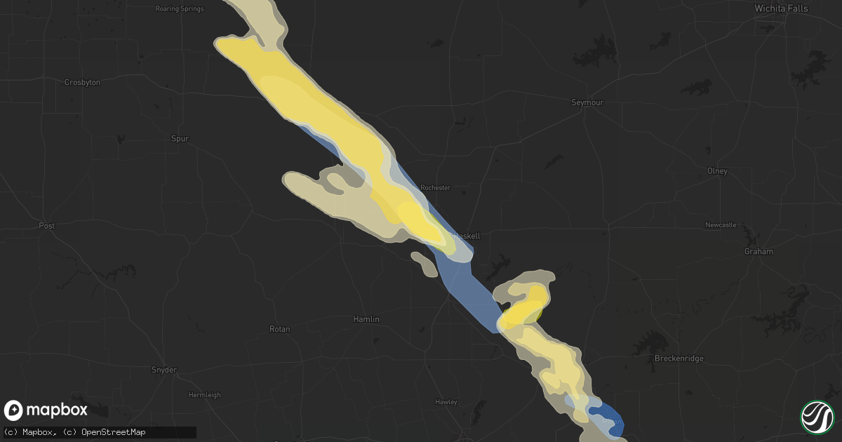 Hail map in Rule, TX on September 11, 2023