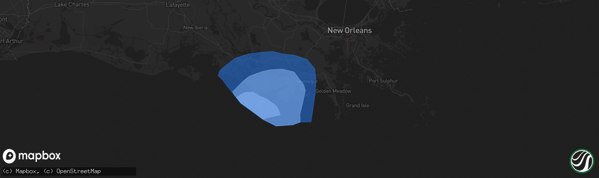 Hail map in Chauvin, LA on September 11, 2024