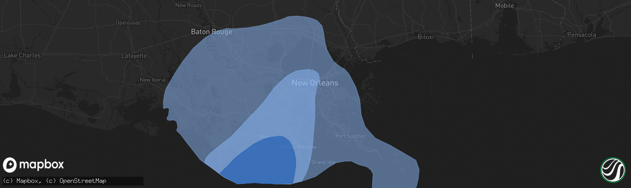 Hail map in Harvey, LA on September 11, 2024