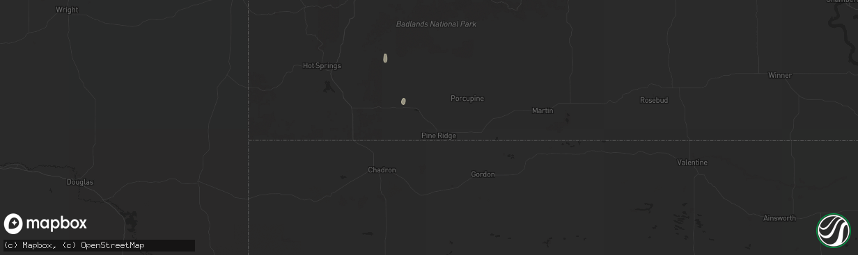 Hail map in Pine Ridge, SD on September 11, 2024