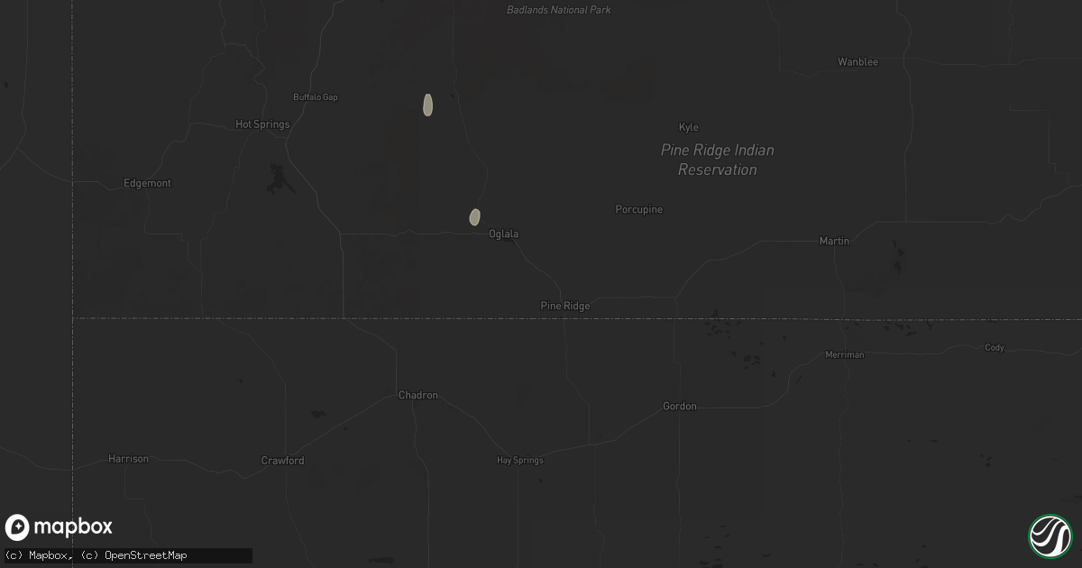 Hail map in Pine Ridge, SD on September 11, 2024