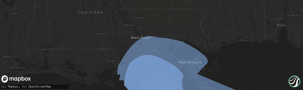 Hail map in Prairieville, LA on September 11, 2024