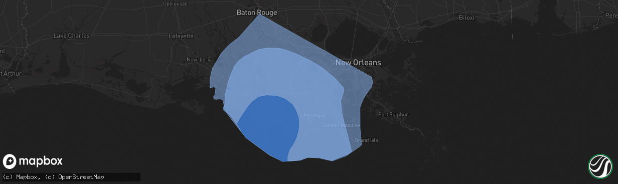 Hail map in Raceland, LA on September 11, 2024